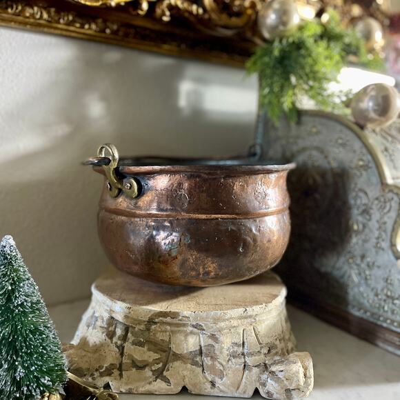 Antique Medium Copper Cauldron Handle Apple Butter Kettle Stock Pot Brass - Picture 10 of 10